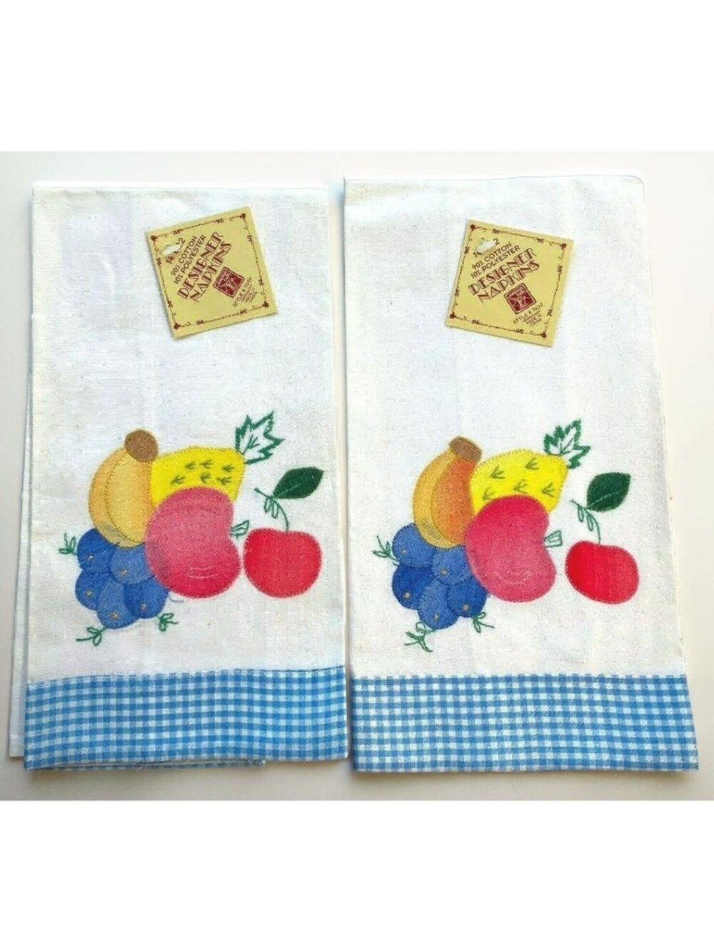 American Crafts Fruit Cloth Napkins Set of 2 Blue Gingham 14x22 Cotton Blend NWT